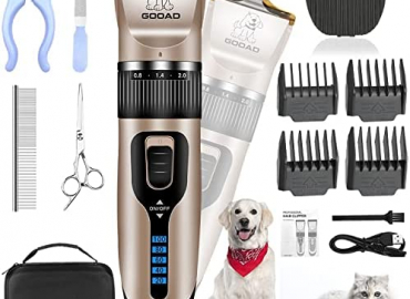 Dog Clippers , Professional Dog Grooming Kit , Cordless Dog Grooming Clippers for Thick Coats , Dog Hair Trimmer , Low Noise Dog Shaver Clippers , Quiet Pet Hair Clippers Tools for Dogs Cats ,Gold