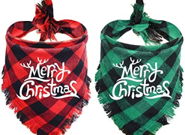 Malier 2 Pack Dog Bandana, Christmas Classic Buffalo Plaid Pattern with Tassels Edges Bandana, Pets Scarf Triangle Bibs Kerchief Bandana Costume Accessories for Small Medium Large Dogs Cats (Small)