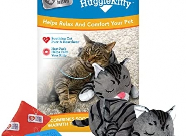 HuggieKitty by Pets Know Best- Cuddly Cat Toy, Soothing Sound & Warmth Help Relax & Comfort Your Pet- Purr & Heartbeat, Heating Pack