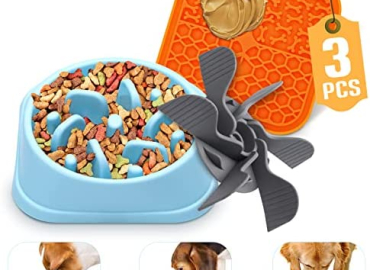 3 PCS Slow Feeder Dog Bowls, Lick Mat for Dogs, Dog Slow Feeder Insert with Strong Suction for Large Medium Small Dogs Cats Pets