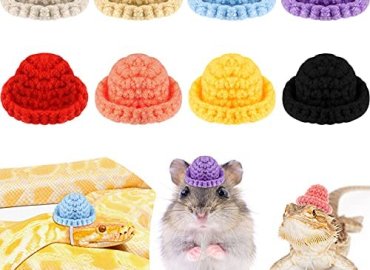 8 Pieces Mini Cute Pet Hat with Adjustable Elastic Chin Strap, Snake Hamster Lizard Guinea Pig Knitted Hat Small Reptile Animal Decoration Supplies Lovely Accessories