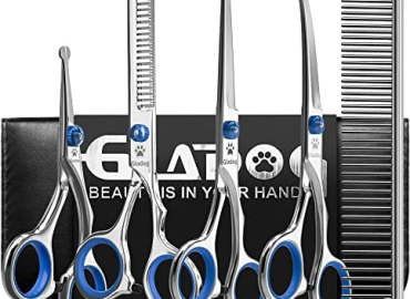 GLADOG Dog Grooming Scissors Kit with Safety Round Tips, Professional 6 in 1 Grooming Scissors for Dogs, Sharp and Durable Dog Grooming Shears for Dogs Cats Pets