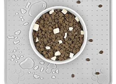 Ptlom Pet Placemat for Dog and Cat, Mat for Prevent Food and Water Overflow, Suitable for Medium and Small Pet,Silicone, 13″ 13″…
