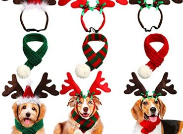 6 Pcs Christmas Dog Costume Set, 3 Christmas Dog Elk Reindeer Antlers Headbands and 3 Dog Christmas Scarfs Xmas Pet Dog Reindeer Costume Accessories for Dogs