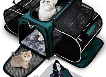 AutumnStory Cat Carrier, Pet Carrier Airline Approved, 2 Sides Expandable Dog Carrier, Soft-Sided Collapsible Dog Travel Bag with Removable Fleece Pad for Cats, Puppy and Small Animals (Green)