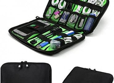 Electronics Accessories Organizer Bag,Portable Tech Gear Phone Accessories Storage Carrying Travel Case Bag, Headphone Earphone Cable Organizer Bag (M, Black)