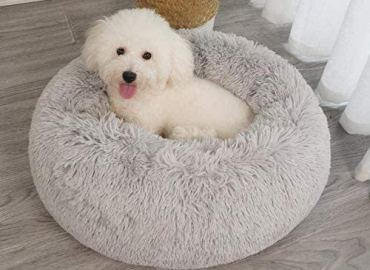 Gavenia Donut Dog Cat Bed, Soft Plush Pet Cushion,Long Plush Calming & Self-Warming Bed for Cat & Dog,Cat Bed with Machine Washable, Waterproof Bottom ,Improved Sleep for Cats Small Medium Dogs(Beige)