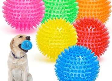VITEVER 3.5” Squeaky Dog Toy Balls (6 Colors) Puppy Chew Toys for Teething, BPA Free Non-Toxic, Spikey Dog Balls for Medium , Large & Small Dogs, Durable Dog Toys for Aggressive Chewers
