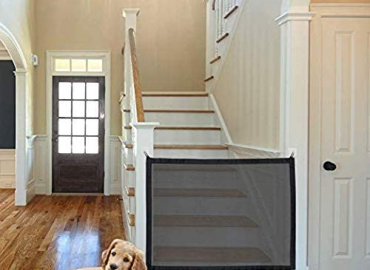 Magic Pet Gate, Mesh Dog Gate, Puppy Gates and Baby Gate, Portable Folding Baby / Dog Safety Fence Enclosure Easy Install Anywhere, 30” X 39”, 8 Hooks