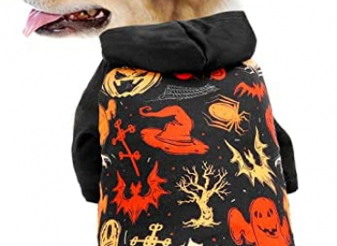 BOTEWO Halloween Dog Hoodie, Winer Warm Puppy Sweatshirt Ghost Pumkin Print Pet Hooded Breathable Outfits for Small Medium Large Dogs