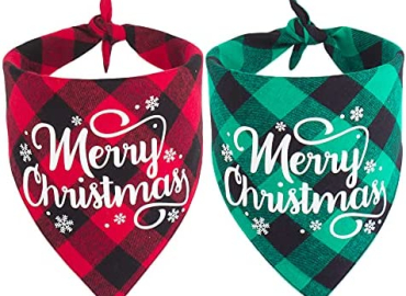 ADOGGYGO 2 Pack Dog Bandana Christmas Classic Buffalo Plaid Dog Scarf Pet Triangle Bibs Kerchief Merry Christmas Pattern Christmas Bandanas for Small Medium Large Dogs Pets (Merry Christmas)