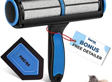 Pet Hair Remover Roller + Bonus Mini Pet Detailing Brush – PinzPro Upgraded Reusable Cat & Dog Hair Remover Set With Comfy Non-Slip Handle – Chom Chom Pet Lint Roller For Couch, Bed, Car Seat, Carpet.