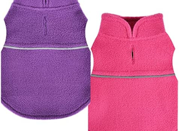 Sebaoyu 2 Pieces Dog Sweaters for Small Dogs, Chihuahua Fleece Clothes with Leash Hole, XS Dog Clothes Winter Warm Puppy Sweaters Boys Girls Reflective Stripe Tiny Dog Outfits for Teacup Yorkie