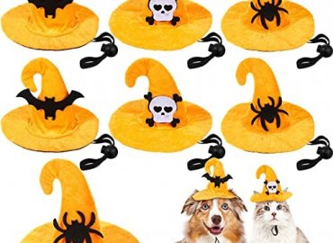 6 Pieces Halloween Dog Cat Hats Adjustable Cute Pet Hat Witch Hat for Small Dog Cat Halloween Pet Costume Accessories Bat Spider Adjustable Hat Cosplay Decoration for Puppies Kitten, 3 Styles