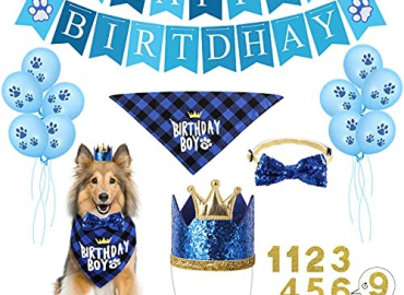 Selemoy Dog Birthday Party Supplies, Dog Birthday Bandana Boy with Cute Dog Birthday Party Number Hat Bowtie Paw Balloons Dog Happy Birthday Banner for Dog Puppy Birthday Party Supplies
