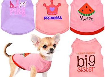 Sebaoyu 4 Pieces Dog Shirt for Small Dogs, Chihuahua Puppy Clothes for Girl Boy, Summer Tiny Dog Clothes Outfit, Extra Small Pet Yorkie Teacup Clothing Male Female