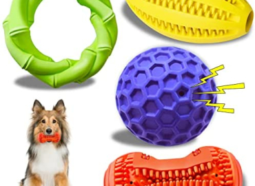 Dog Chew Toys for Aggressive Chewers, 4 Packs Outside Dog Toys for Aggressive Chewers, Tough Dog Toys for Dogs Teeth Cleaning Traning, Interactive Rubber Dog Toys for Small Medium Large Breed Dogs