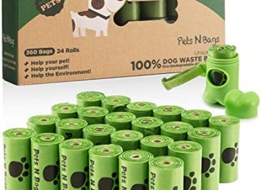 Pets N Bags Dog Poop Bags, Dog Waste Bags, Biodegradable Unscented Refill Rolls, Includes Dispenser