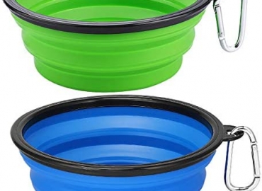 Kytely Large Collapsible Dog Bowls 2 Pack, 34oz Foldable Dog Travel Bowl, Portable Dog Water Food Bowl with Clasp, Pet Cat Feeding Cup Dish for Traveling, Walking, Parking