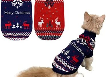 Vehomy 2Pcs Pet Christmas Sweaters Dog Christmas Sweater Kitten Cat Xmas Cat Turtleneck Knitwear Shirt with Snowflake Elk Pattern Dog Puppy Christmas Clothes Outfit Costume for Small Dogs M