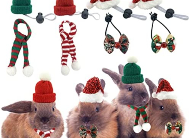 Vehomy Small Animal Christmas Costume – 8PCS Christmas Rabbit Woolen Hats Xmas Guinea Pig Santa Claus Hat Bunny Bowties and Scarfs for Hamster Chinchilla Hedgehog and Other Similar Small Pet
