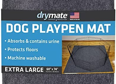 Drymate Dog Playpen Mat, Absorbent/Waterproof/Non-Slip/Machine Washable, XL Size (60” x 74”), Reusable Puppy Pad for Training, Whelping, Housebreaking, Incontinence, and Crate/Kennel (USA Made)