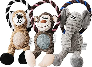 HAVIDODO Dog Squeaky Toys, 3 Pack Pet Plush Toys for Small Medium Breed Dog, Durable Interactive Puppy Chew Toys for Teeth Cleaning