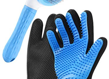 Cat Grooming Glove Brush, RIFNEEIM Pet Deshedding Glove with Self Cleaning Slicker Brush, Efficient Pet Hair Remover Massage Tool with Enhanced Five Finger Design for Cat Dog