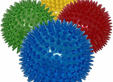 Dipperdap 4-Pack Squeaky Dog Toys 3.5” Spikey Dog Balls | Cleans Teeth for Healthier Gums |Non-Toxic BPA-Free Dog Toys for Aggressive Chewers |Spikey Balls in Red, Blue, Yellow, and Green