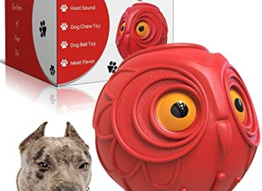 Giggle Ball for Dogs Indestructible Dog Toys for Aggressive Chewers Dog Ball Toy for Puppy Medium Large Dogs Natural Rubber Cute Owl Hoot Fun Giggle Sounds When Rolled