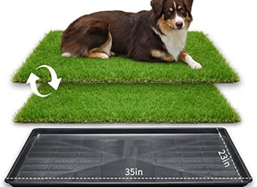 LOOBANI 35in x 23in Extra Large Grass Porch Potty Tray, 2-Packs Replacement Artificial Fake Grass Puppy Training Pads- Portable Dog Patio Potty for Balcony/Apartment Use (Pet Tray, 35″ x 23″)