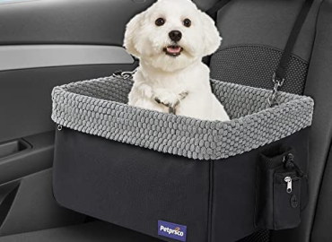 Petprsco Pet Car Seat for Small Dogs & Cats 20lbs, Deluxe Dog Booster Seat with Clip-On Adjustable Leash, Portable Puppy Car Seat for Front & Rear Seat