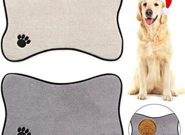 Dog Mat for Food and Water 2 Pieces Bone Shape Dog Mats Non-Slip PET Feeding Mat for Under Dog Bowls Embroidered Microfiber PET Bowl Mat Water Absorbent Dog Feeding Mat for Dog PET Supplies, 2 Colors