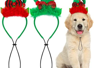 Tiibot 2 Pack Christmas Dog Headband Adjustable Xmas Pet Headwear Holiday Pet Costume Accessory for Dog Puppy Cat