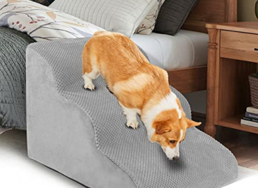 CiWiVOKi 3Tier Dog Ramp for Couch, Non-Slip Pet Stairs, Extra Wide Deep Dog Steps, Sofa Foam Dog Stairs/Puppy Stairs/Dog Ladder