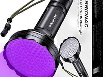 Brionac UV Flashlight Black Light, Super Bright 128 LEDs 395nm Pet Urine Detector Light for Dog Cat, Ultraviolet Flashlight for Scorpions Hunting, Dry Stains (6AA Battery Not Included)