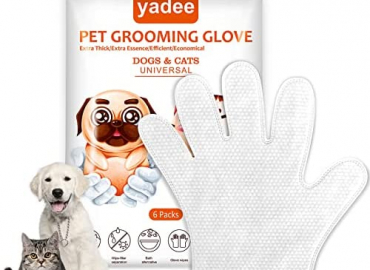 yadee Dog Cleaning Gloves Wipes, Pet Grooming Gloves for Cats Dogs, Finger Disposable Wipes for Cleaning, Soothing & Nourishing Pet Hair, Gentle Deodorizing Wipes for Puppy Kitten, No Washing