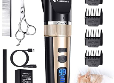 Gimars 2 in 1 Cordless 3-Speed Dog Clippers with Small Paw Trimmer Blade, Low Noise Quiet Rechargeable Pets Hair Thick Coats Trimmers Dog Shaver Clippers Kit for Dogs Cats Pet
