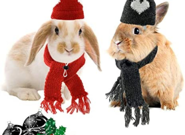 CooShou Small Pet Holiday and Christmas Hat Scarf 4Pcs in One Set Woolen Hats and Scarfs Christmas Small Animal Costume for Hamster Guinea Pig Rabbit Bunny Chinchilla Hedgehog and Other Similar Pet
