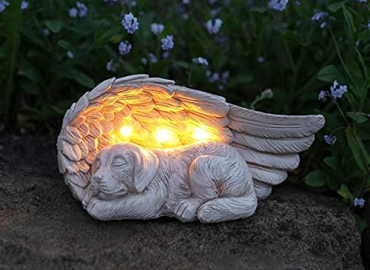 LEWIS&WAYNE Dog Pet Memorial Stones Gifts, Antique Effect Pet Loss Sympathy Remembrance Gifts with Solar Light Grave Markers Dog Statue Garden Decor Outdoor