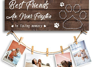 GEMTEND Pet Memorial Gifts, Paw Prints Sympathy Frame Gift for Loss of Dog and Cat, Dog and Cat Memorial Gifts, Clips and Twine for Photo Hanging, Makes a Personalized Gift for Pet Lovers