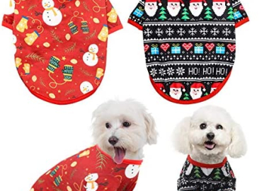 HYLYUN Dog Christmas Shirt 2 Packs – Christmas Pet Shirt Soft Breathable Puppy Shirts Printed Pet Clothing for Small Dogs and Cats