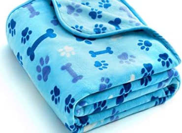 Allisandro Luxurious Dog Blanket, 350 GSM Super Fuzzy Microplush Fleece Pet Blankets for Small Medium Large Dogs and Cats, Blue Paw and Bone, 32″ x 24″