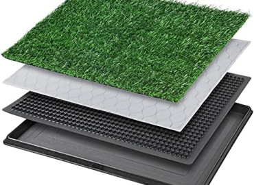 Dog Grass Pet Loo Indoor/Outdoor Portable Potty, Artificial Grass Patch Bathroom Mat and Washable Pee Pad for Puppy Training, Full System with Trays