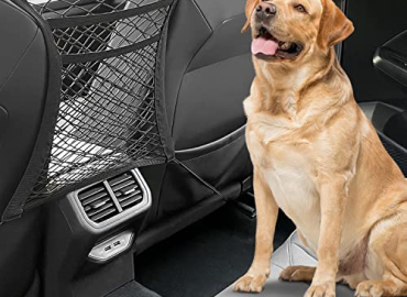 Petbobi Dog Car Net Barrier, 10.6’’ x 10.4’’, 3 Layer 4-Side Elastic Pet Car Net, Car Storage Organizer, Car Pet Barrier Mesh for Driving Safely, Easy to Install，Black