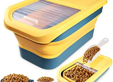 Dog Food Storage Container/20 LB Airtight Dog Food Storage Container/Cat Food Storage Containers/Collapsible Pet Food Container with Folding Bowl/Measuring Cup and Scoop