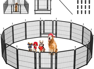 Mr IRONSTONE Dog Playpen with Anti-Rust Surface, Foldable 8/16 Panels 32″ Height Dog Fence Exercise Pen, Indoor/Outdoor Puppy Pen Pet Playpen for Small/Medium/Large Dogs