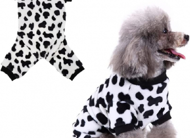 POPETPOP Cute Pet Dog Costume, Soft Cotton Puppy Pajamas, Autumn Winter Pet Warm Coat Jumpsuit Clothes for Small Dogs and Cats (Cow Spot Pattern)