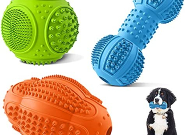 Dog Chew Toys 3 Pack, Dog Toys for Aggressive Chewers Large Breed, Multifunctional Teeth Cleaning and Gum Massage, Tough Dog Toys with Natural Rubber for Large and Medium Dog