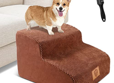 Dog Stairs,High Density Foam Pet Stairs,Non-Slip Dog Stairs 2 Tiers,11.8″ High Pet Ladder/Ramp,Help Injured Dogs Get On and Off The Couch Easily,Removable Cover-Send 1pcs pet Hair Remover Roller